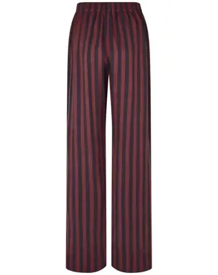 Elasticated Long Bukser - Navy and Burgundy Wallpaper Stripes